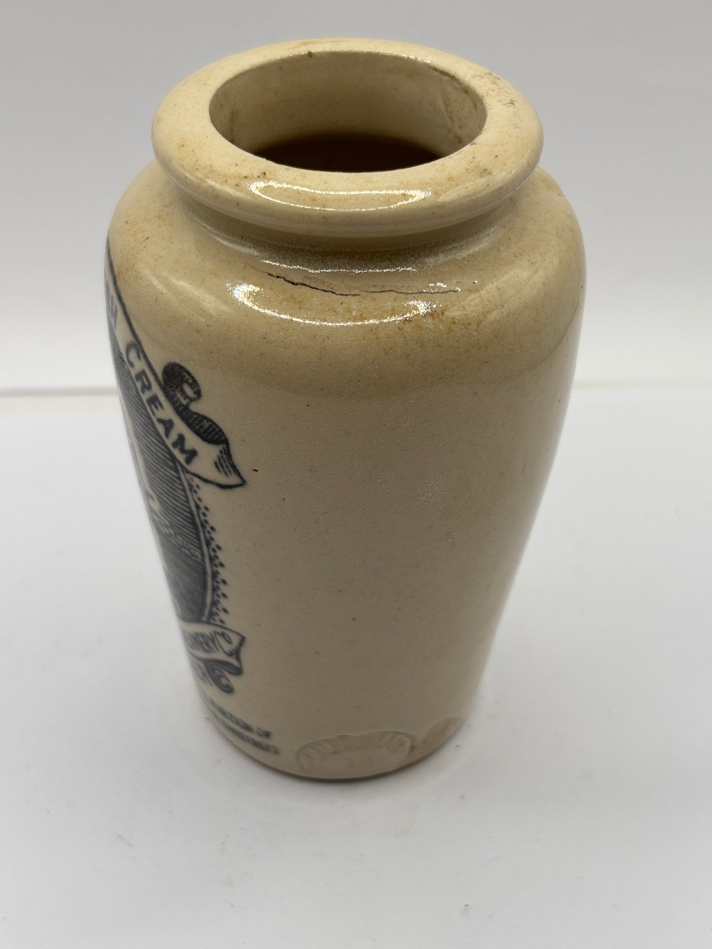 Old stoneware advertising cream pot, pure fresh cream Stranraer. Milk maid