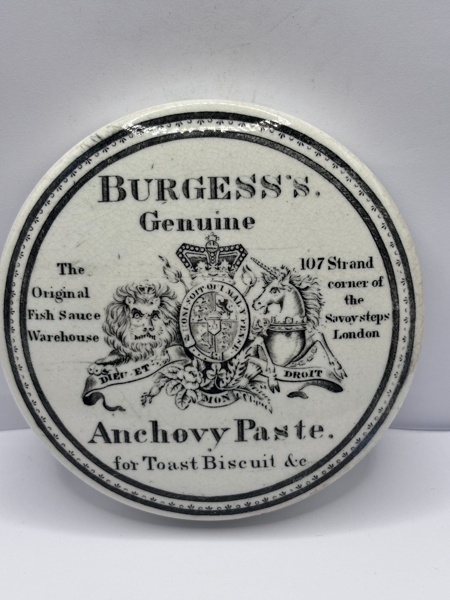 old advertising lid, Burgess’s anchovy paste