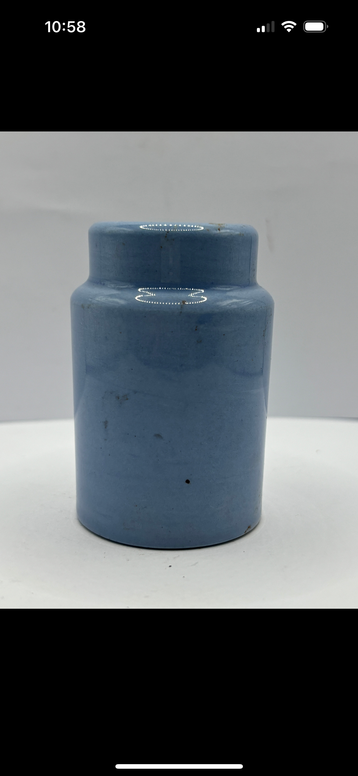 RESERVED: 5 eiffel tower bottles & small blue stoneware pot