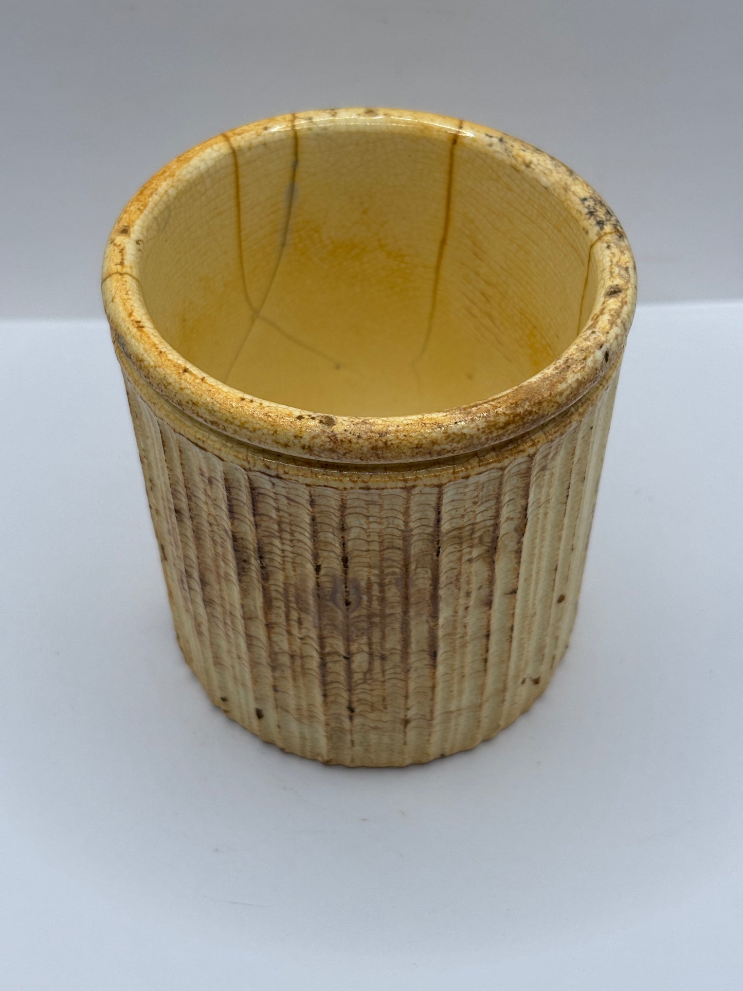 Early ribbed jam/marmalade jar. Damaged