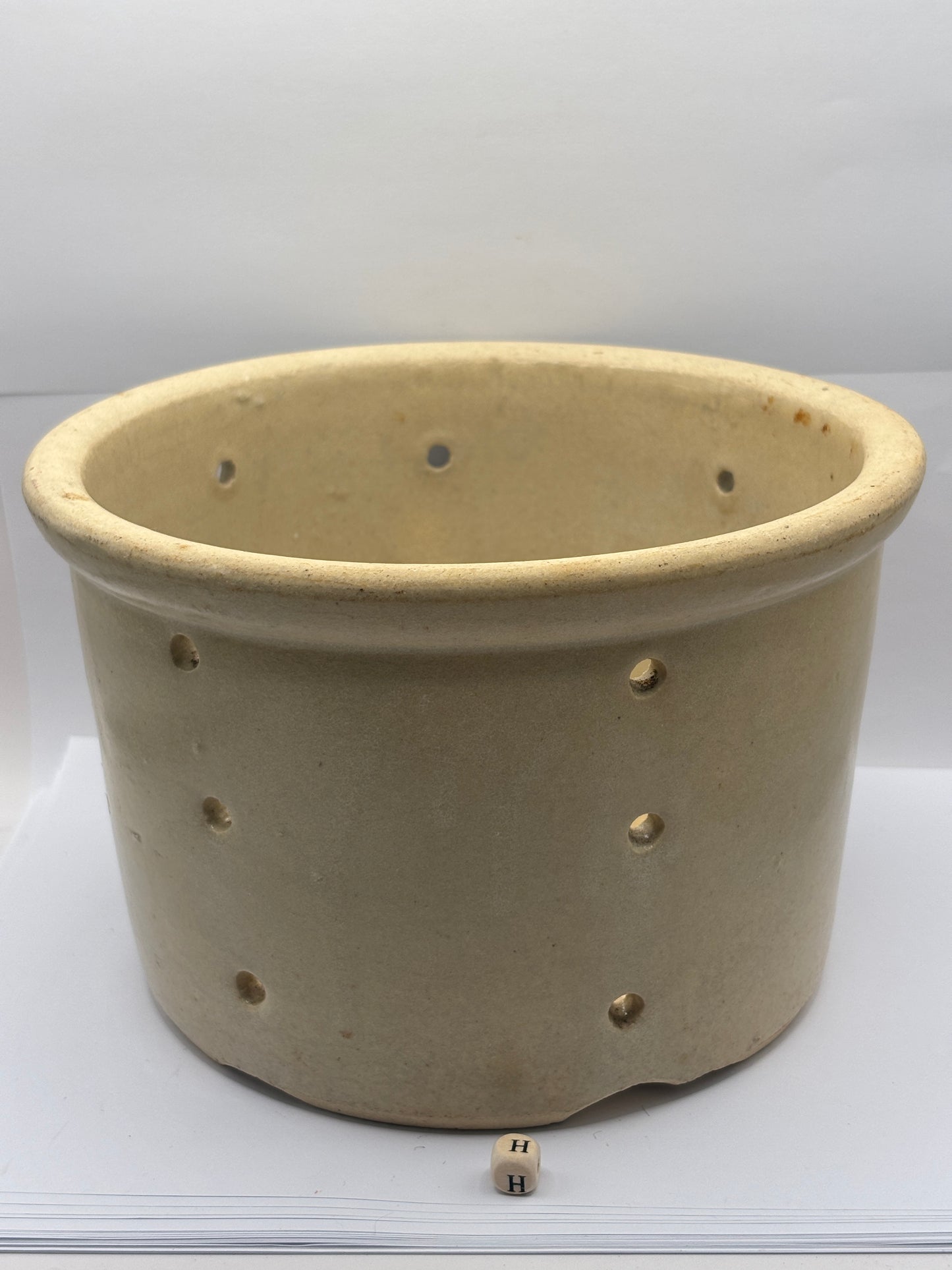 Old extra large french stoneware cheese strainer, cheese mold (H)