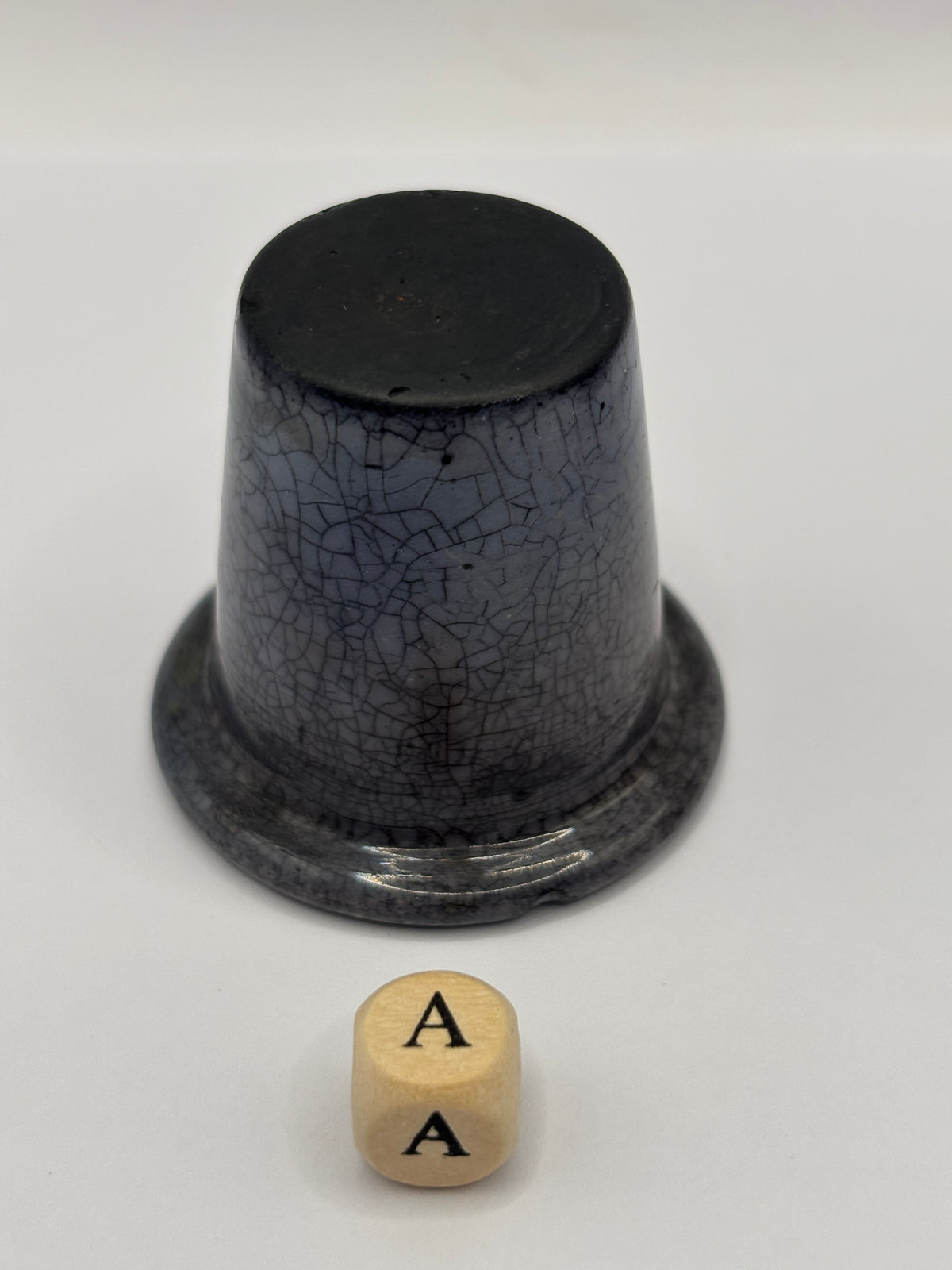 Old stoneware desk ink, stained & crazed (a)