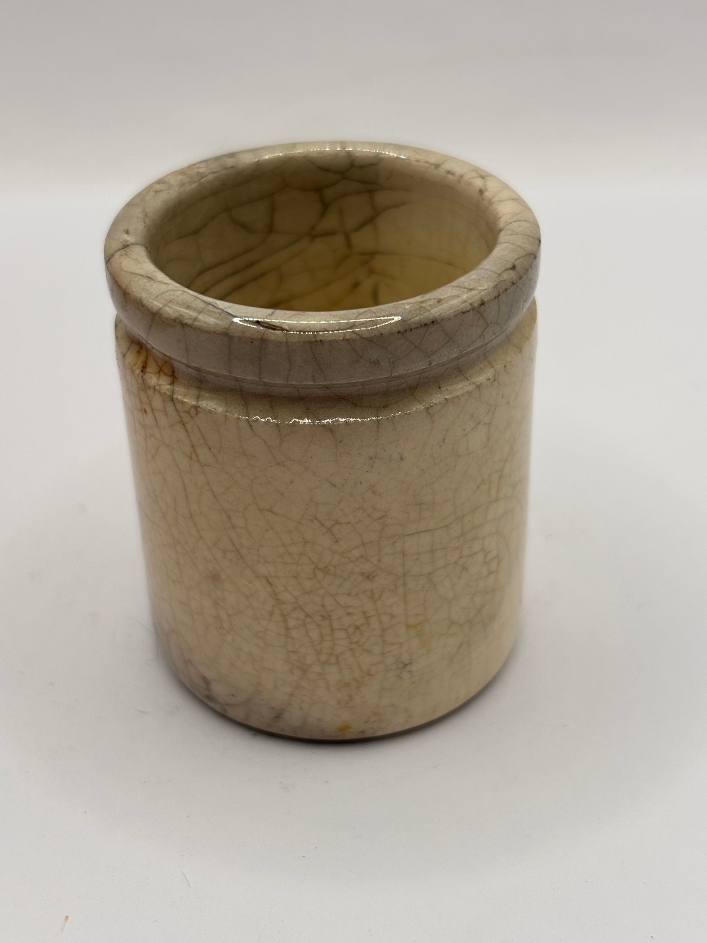 Old mini stained & crazed stoneware pot 5cms