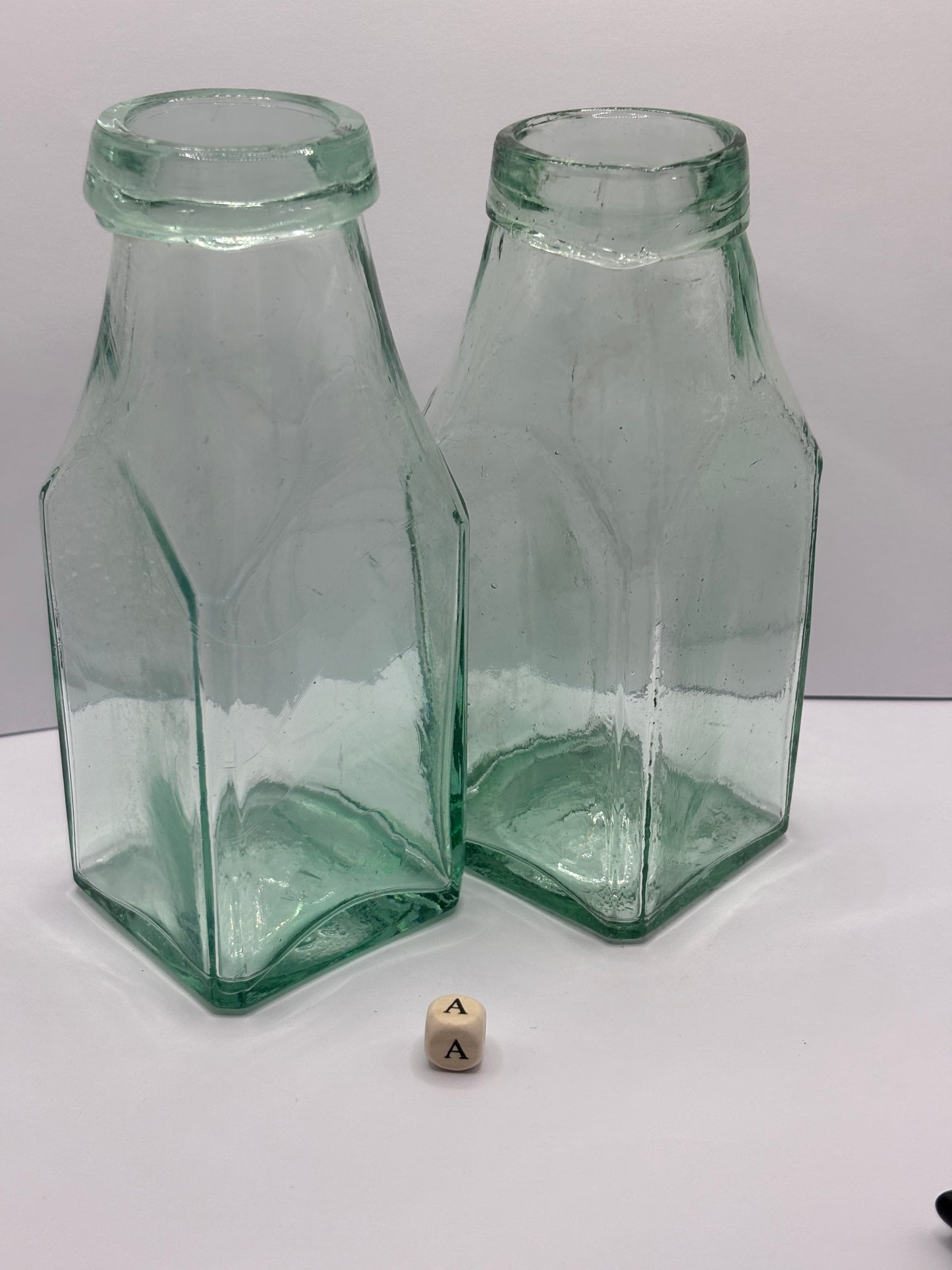 2 old square glass jam jars (a)