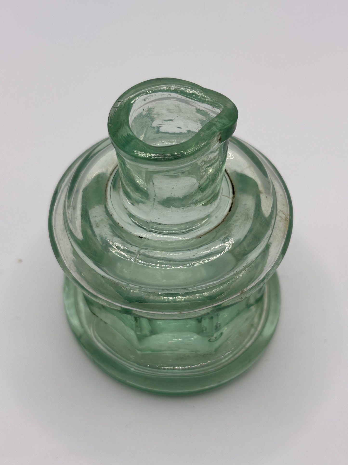 Old aqua glass ink bottle, inkwell