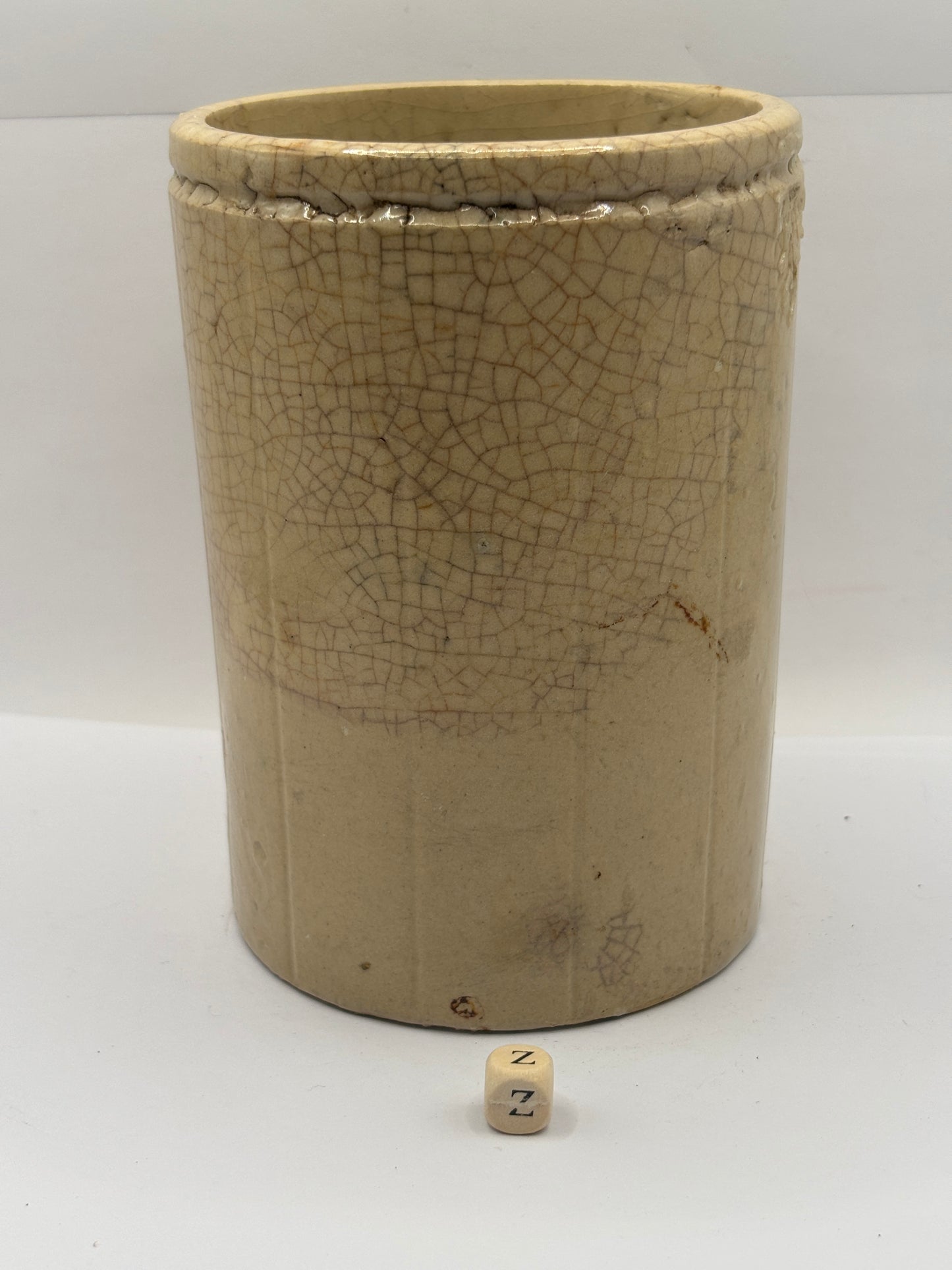 Old 2lb ribbed stoneware jam pot (Z)