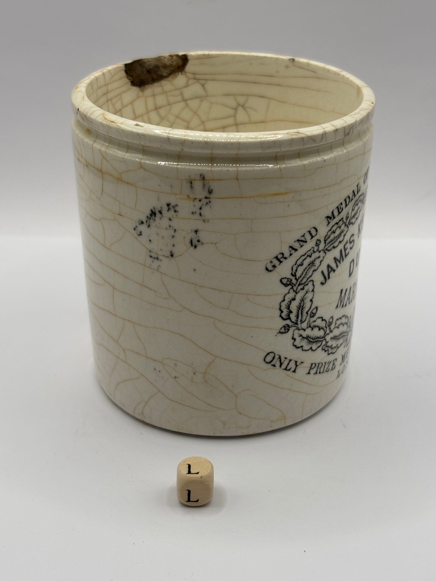 Old 1lb James Keiller Dundee marmalade jar. Chipped (L)