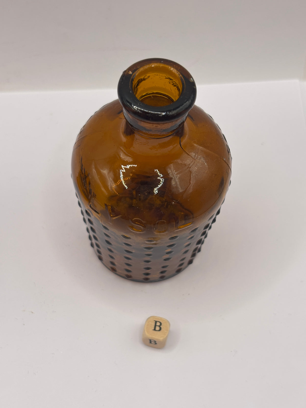 old amber glass Lysol bottle, Not to be taken 9cms Boots all british (B)