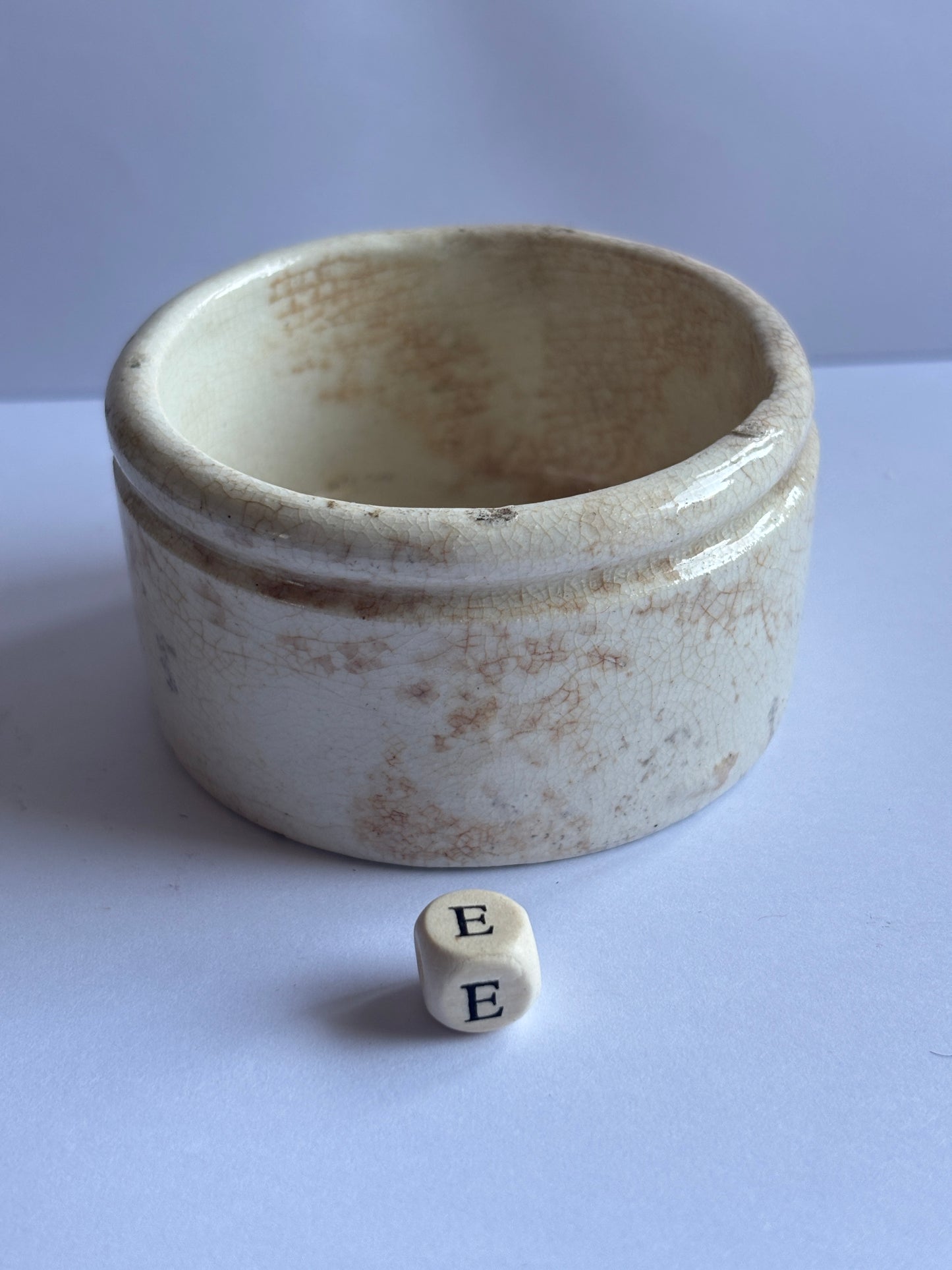 Old stained & crazed stoneware meat paste pot