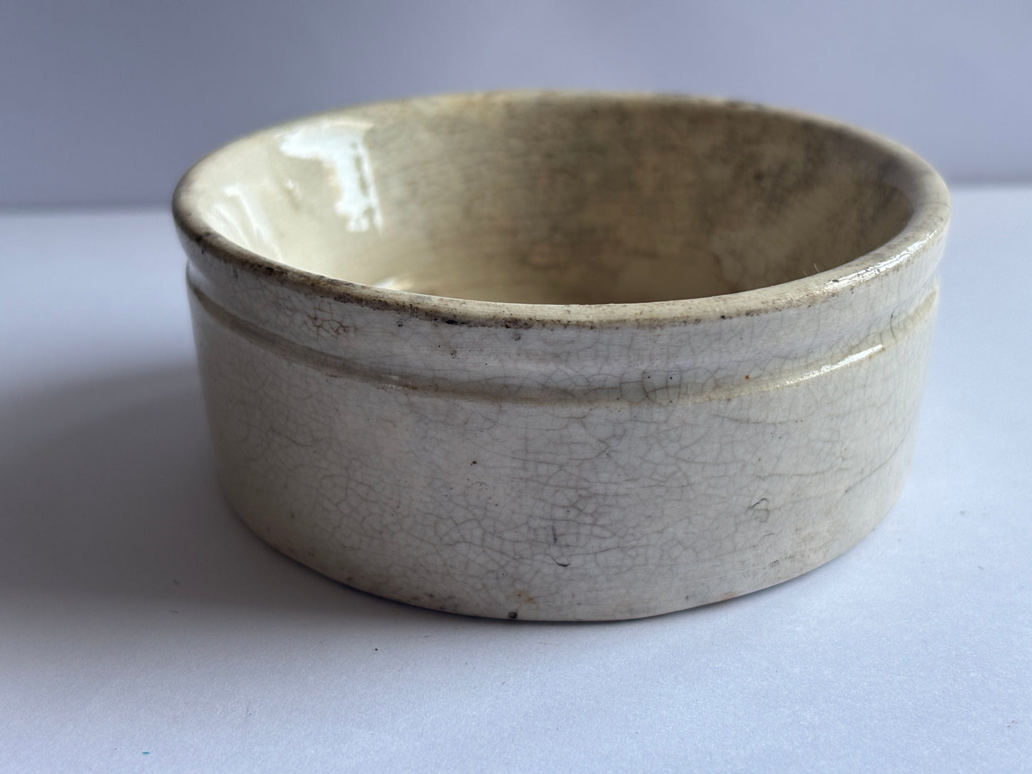 Old stained & crazed stoneware meat paste pot