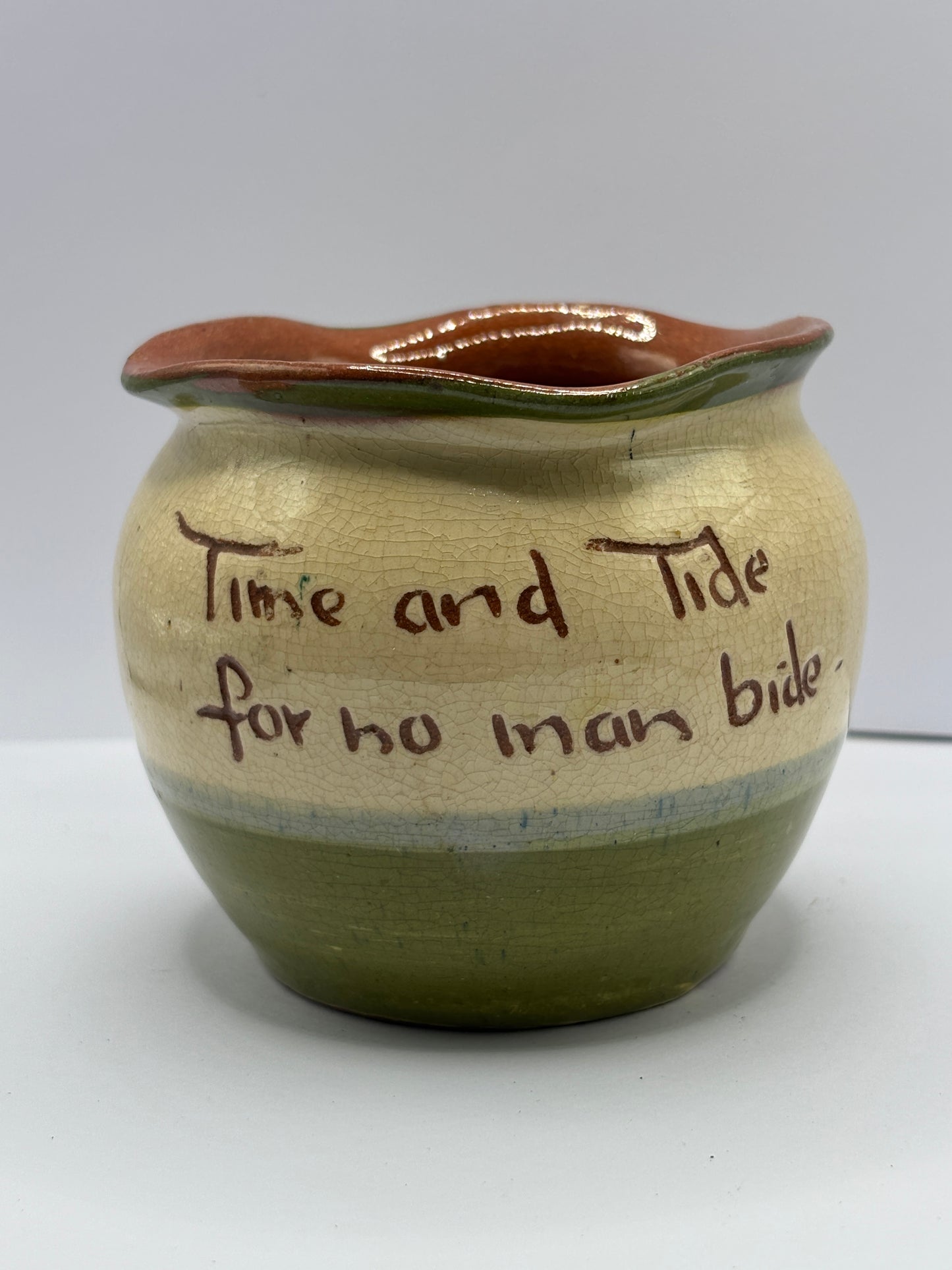 Antique Devon motto ware bowl. Time and tide…