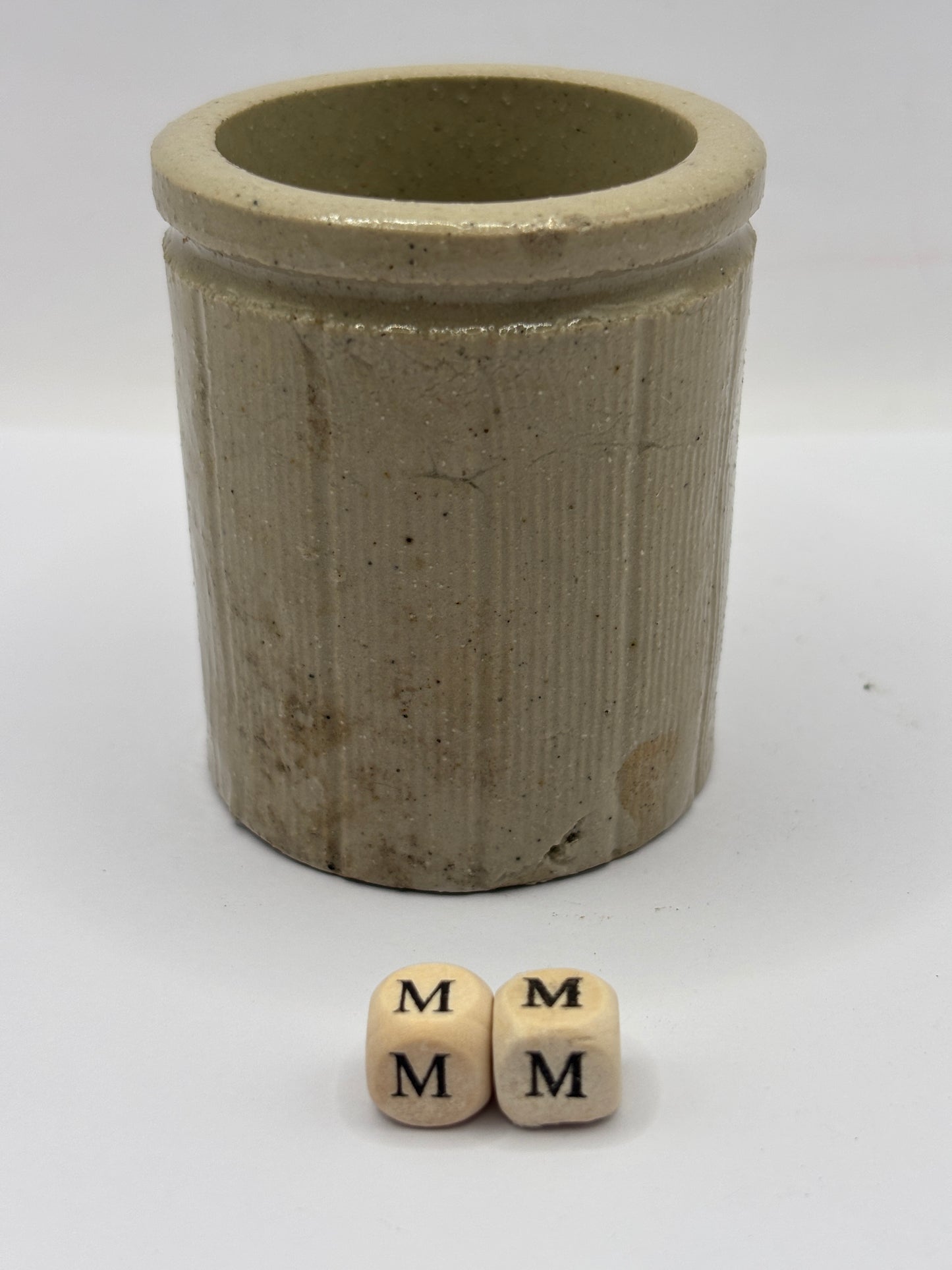 Old mini ribbed stoneware jam pot (mm)