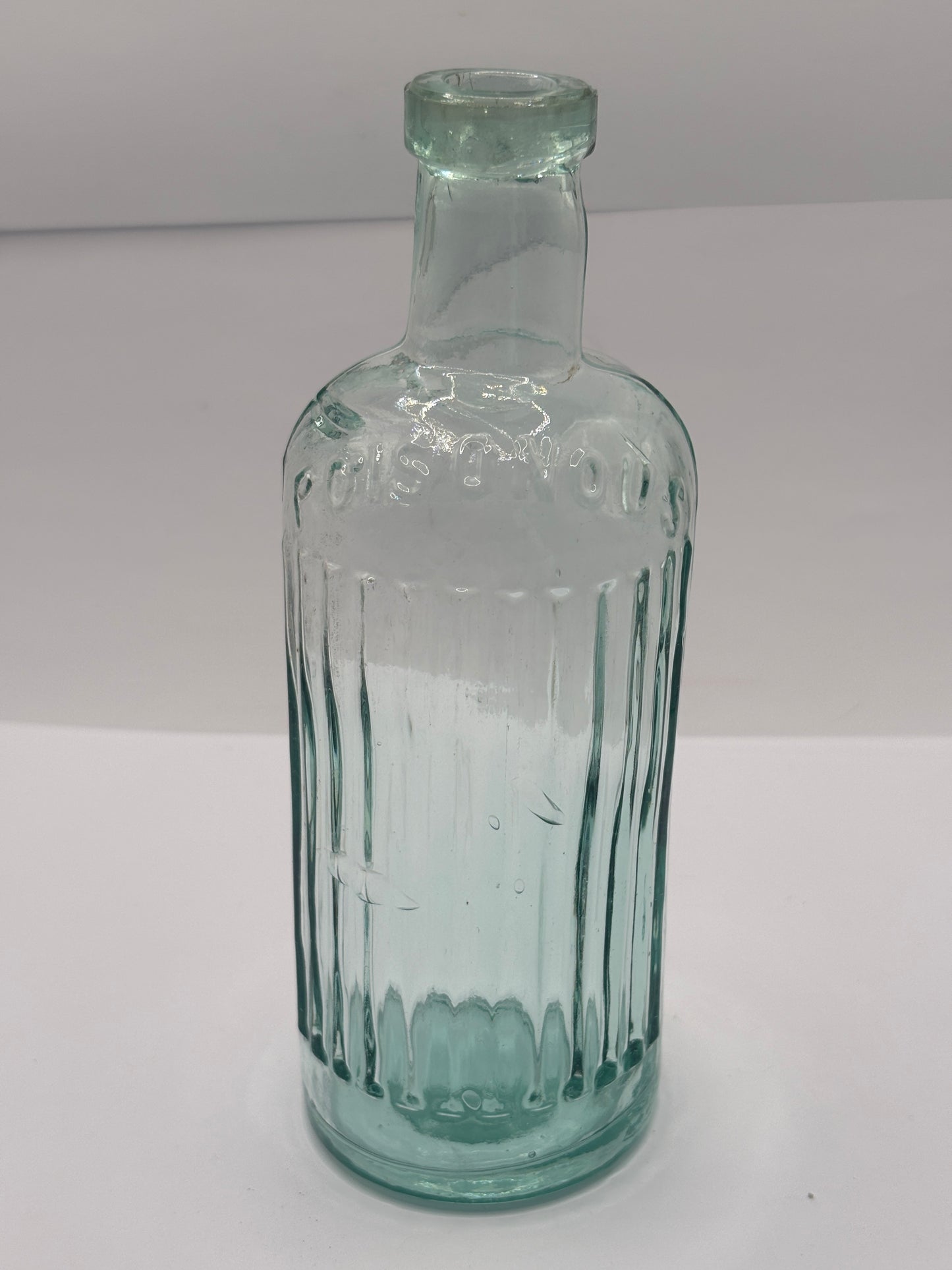 Old aqua glass poison bottle, Poisonous, not to be taken