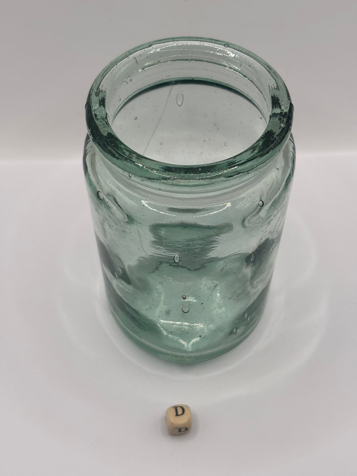 Old 1lb aqua glass pickle jar (D)