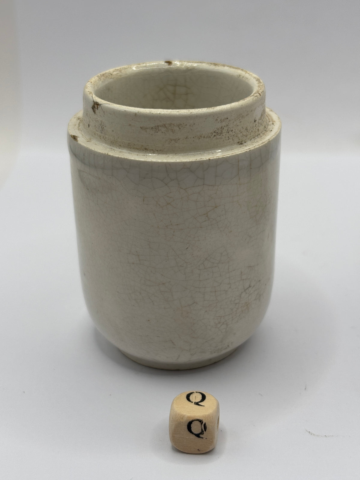 Old small plain white stoneware pot (Q)