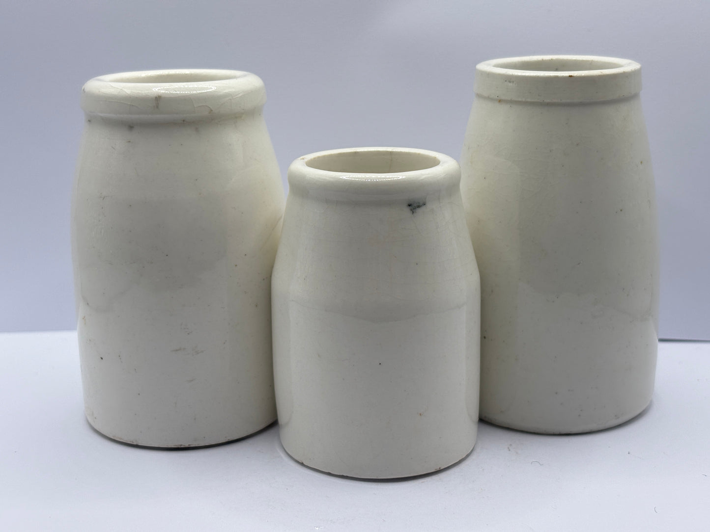 3 old stoneware cream pots, jugs