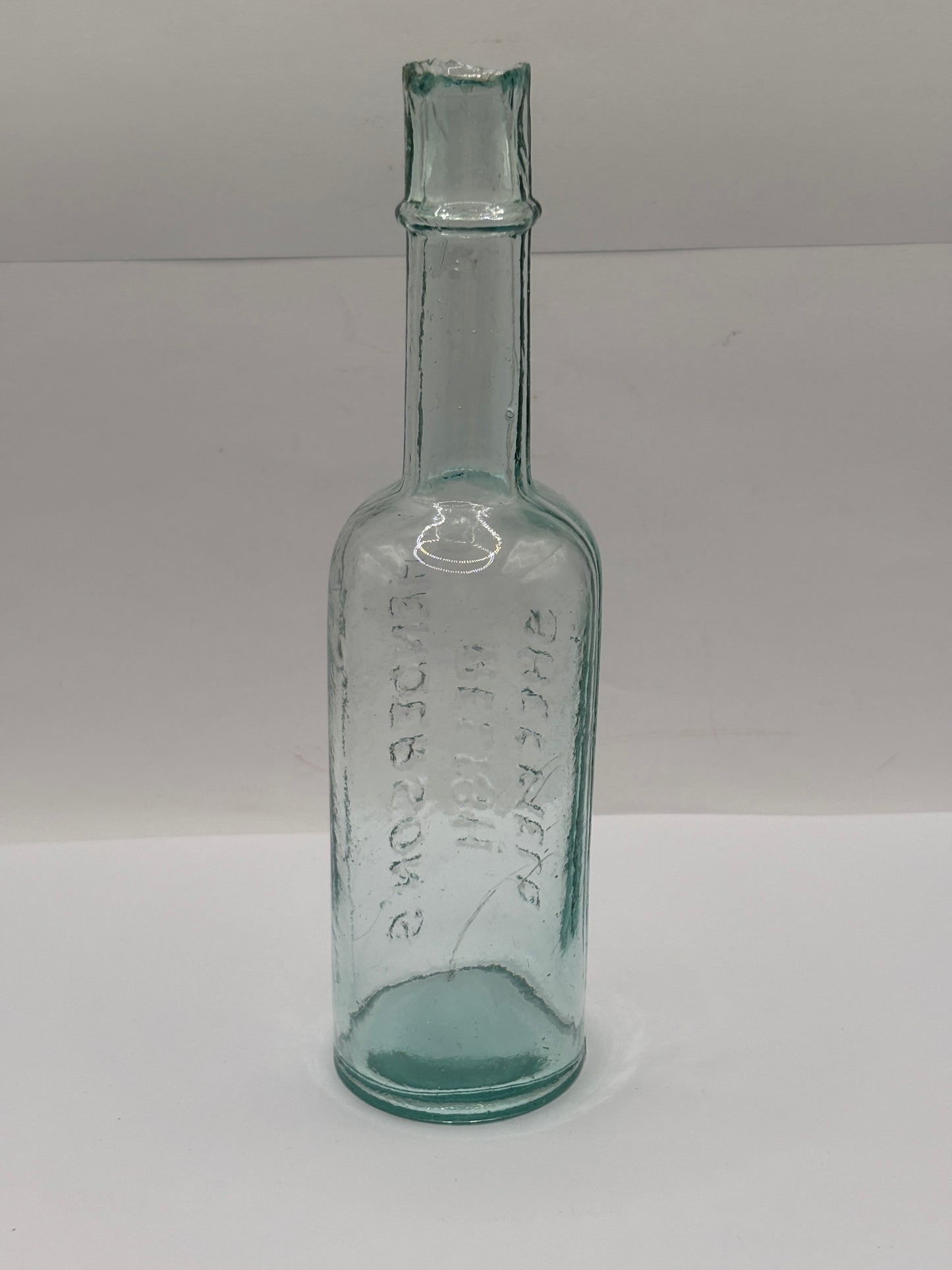 old aqua glass Henderson’s relish bottle