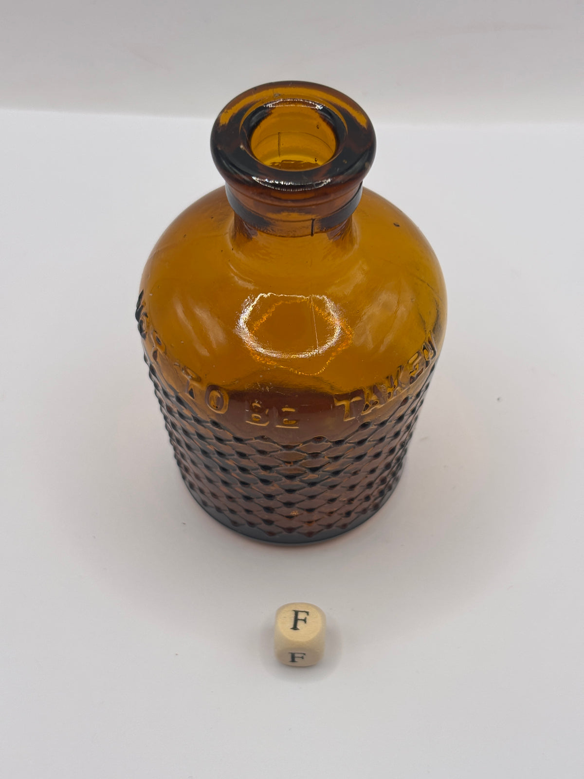 old amber glass Lysol bottle, Not to be taken 9.5cms  (f)