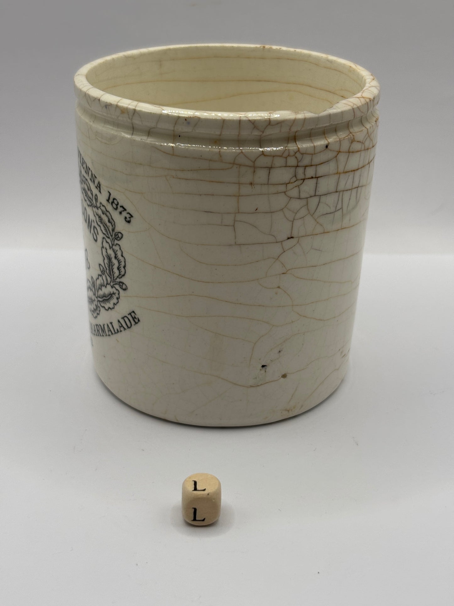 Old 1lb James Keiller Dundee marmalade jar. Chipped (L)
