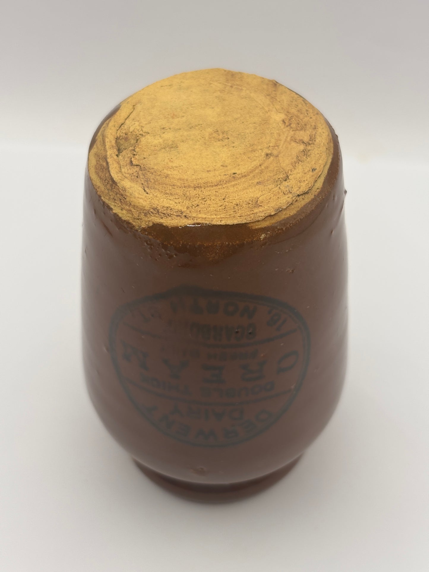 Old advertising cream pot, Richardsons thick cream. Derwent Dairy, double thick cream Scarboro