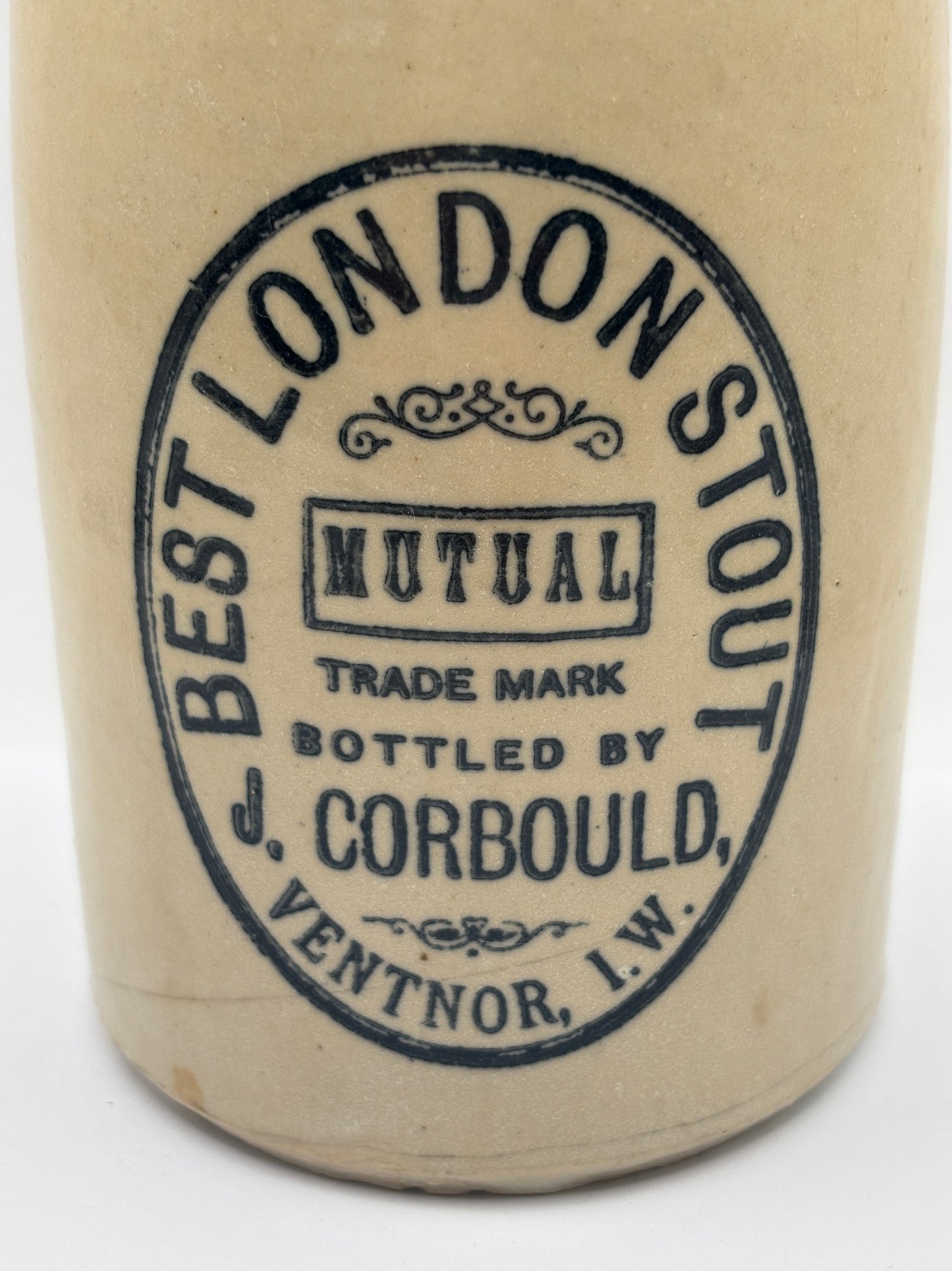 Old stoneware ginger beer bottle, Best London stout, Ventnor Isle of wight