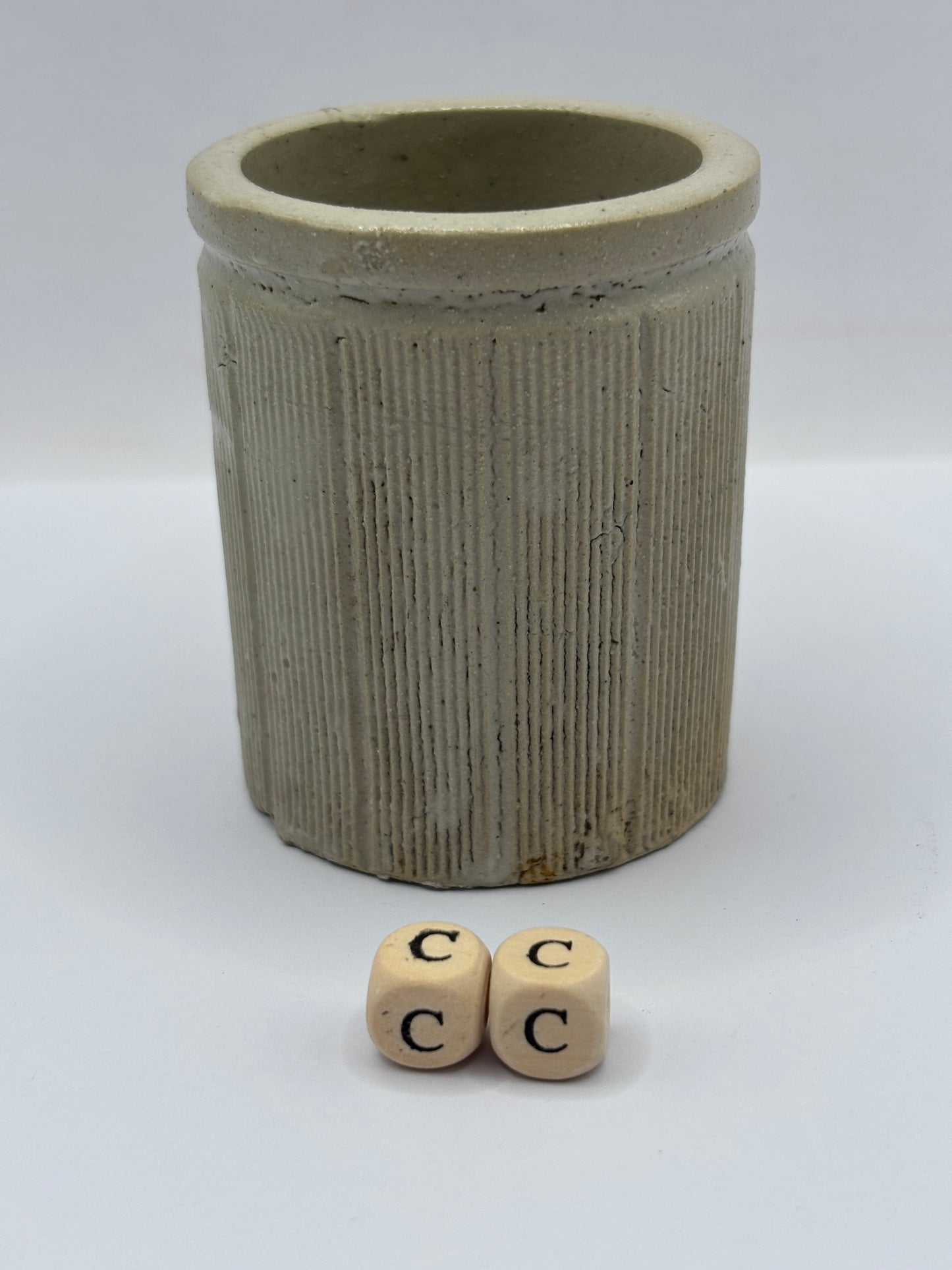 Old mini ribbed stoneware jam pot (cc)