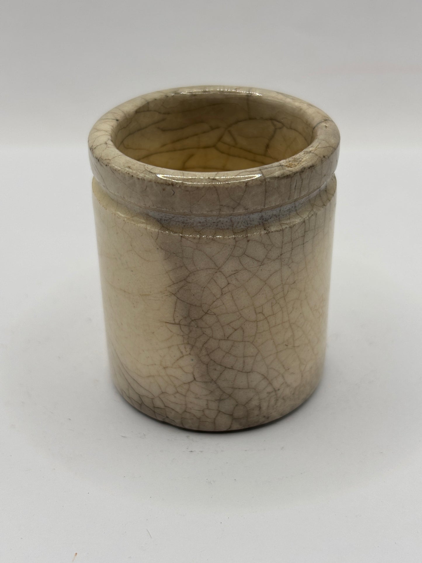 Old mini stained & crazed stoneware pot 5cms