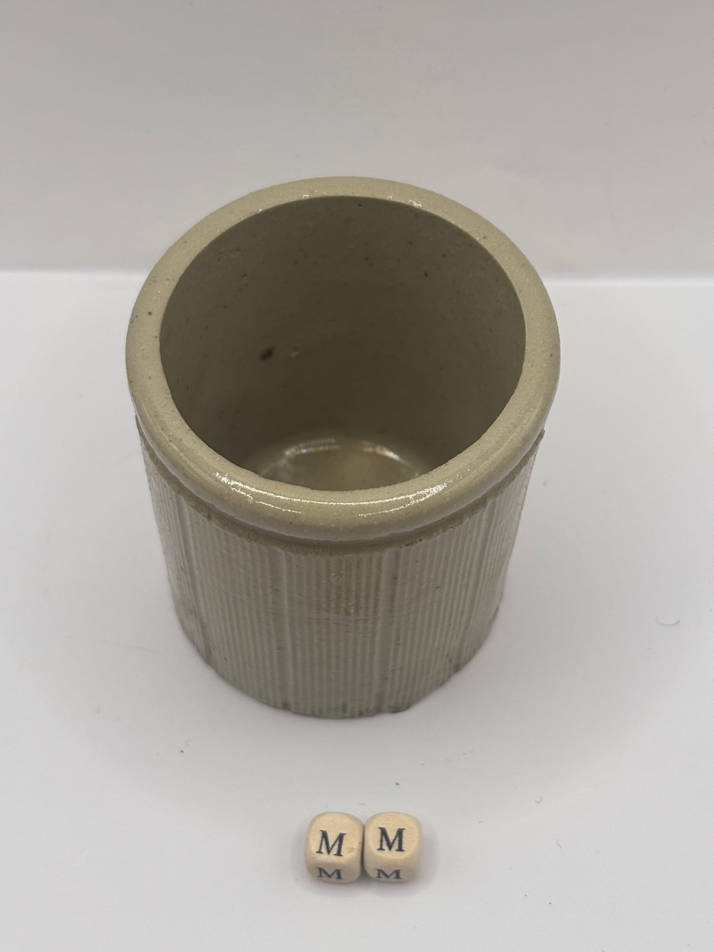 Old small ribbed stoneware jam pot (MM)