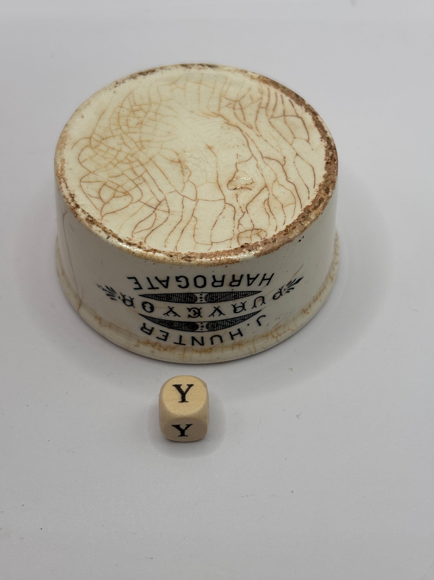 Old advertising meat paste pot. J.Hunter Purveyor Harrogate (Y)