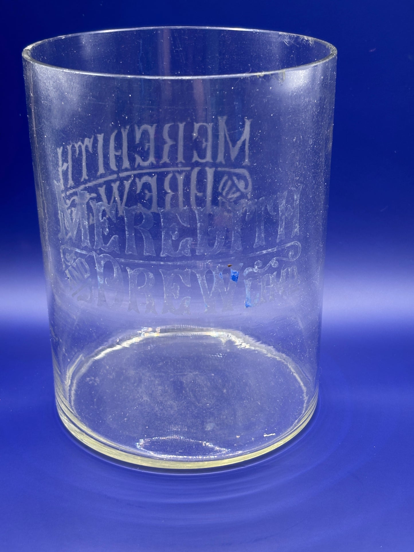 Old glass advertising biscuit barrel/jar (no lid) Meredith & Drew