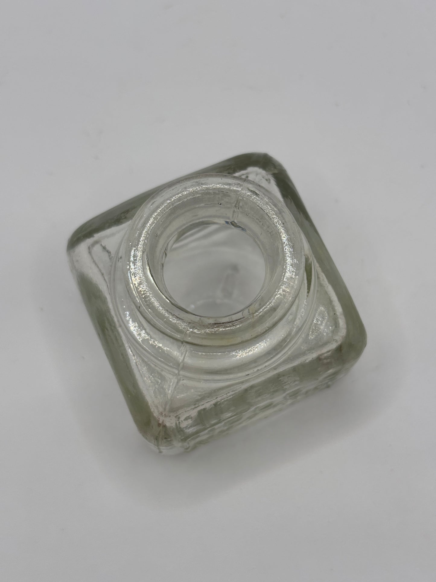 Old clear glass advertising inkwell, ink bottle. Fields ink