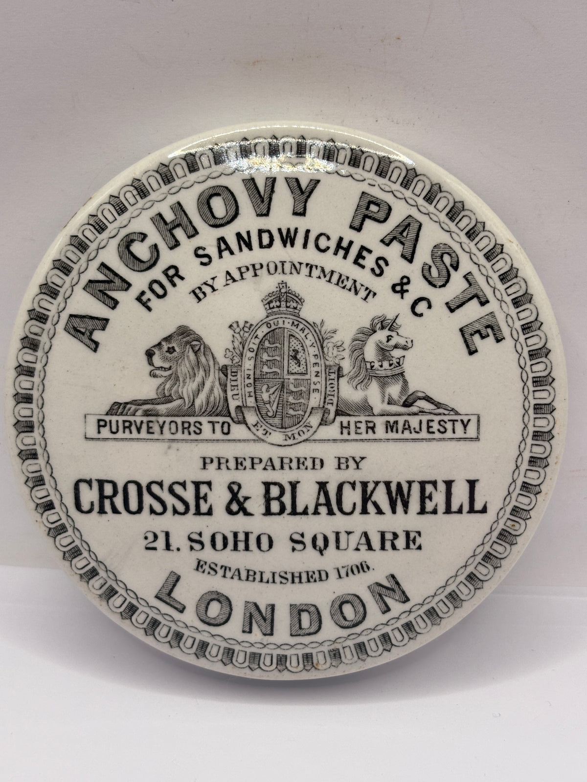 Old advertising lid. Anchovy paste crosse & blackwell