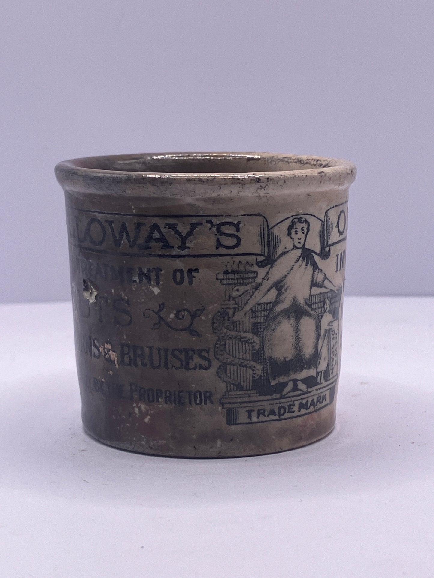 Large size super stained Holloway’s advertising ointment pot