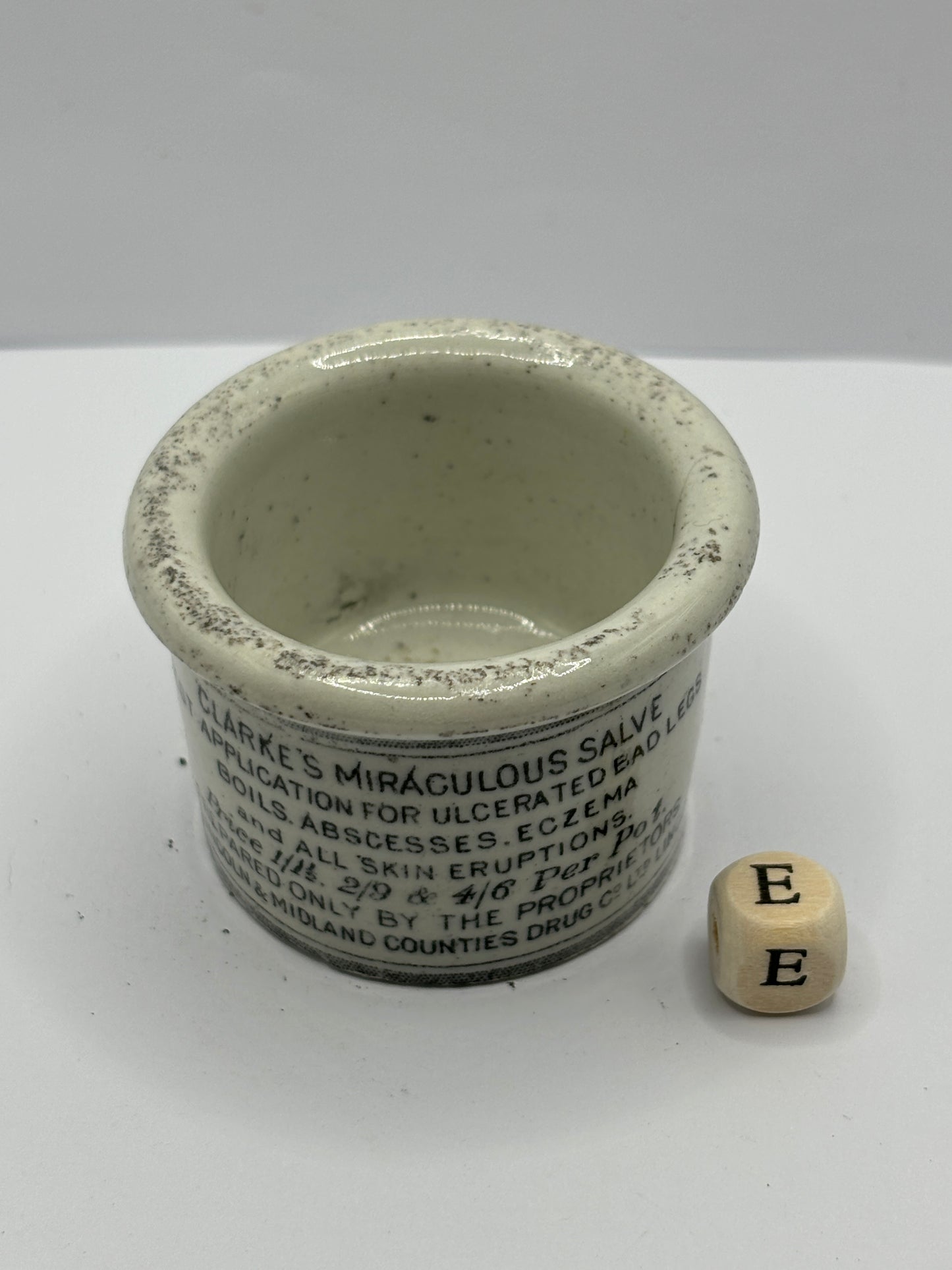 Small Clarke’s miraculous salve advertising ointment pot (e)