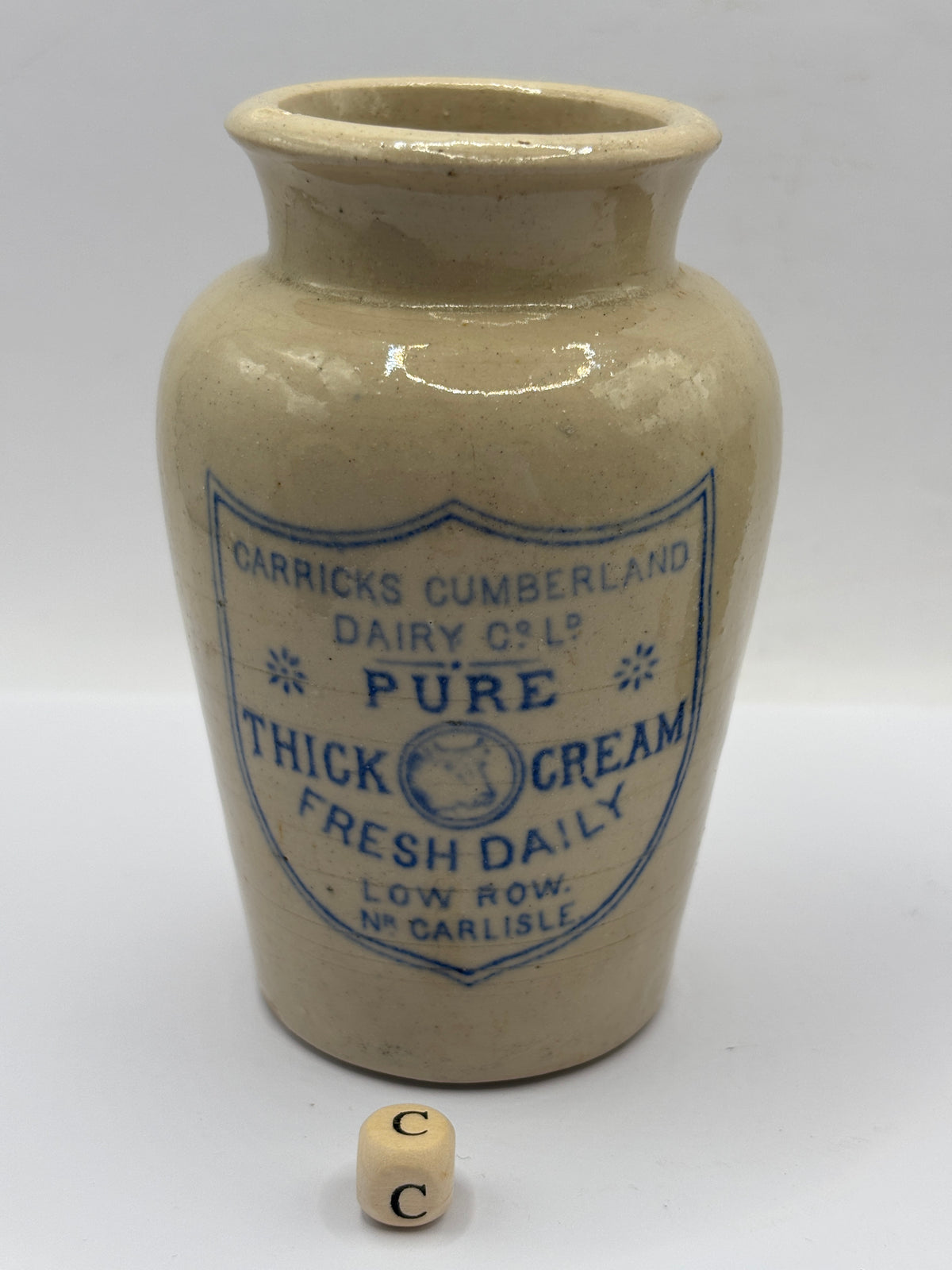 Old advertising cream pot, Carricks Cumberland dairy (c)