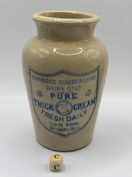 Old advertising cream pot, Carricks Cumberland dairy (c)