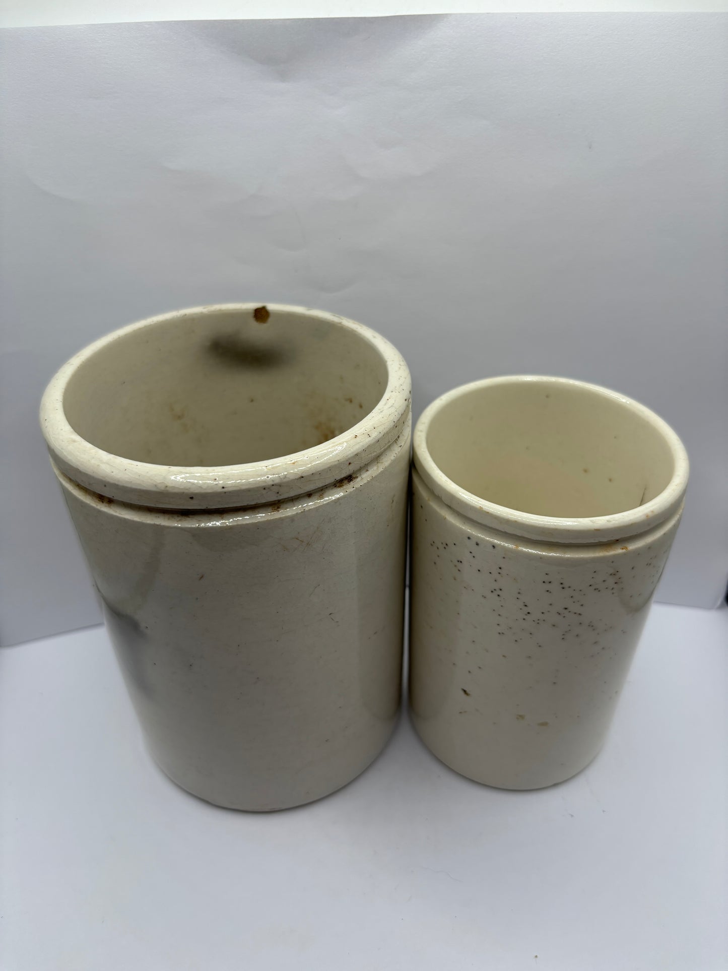 2 old stoneware preserve pots