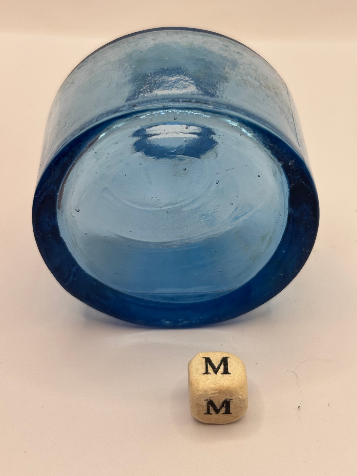 Old blue glass ink bottle, inkwell (m)