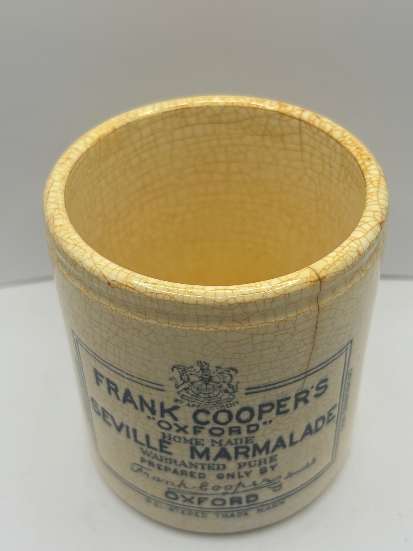 1lb Frank coopers marmalade jar, stained & crazed