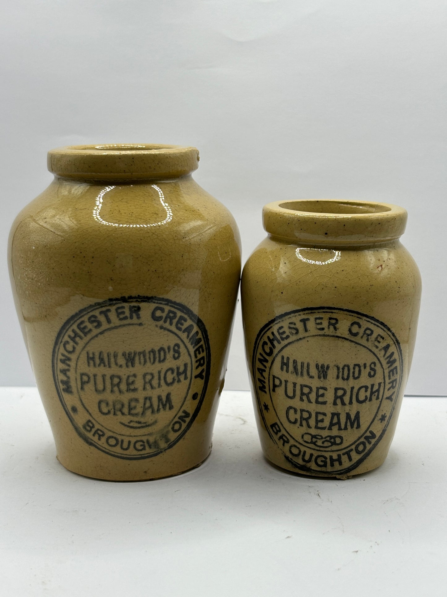 2 advertising cream pots, Hailwoods pure rich cream