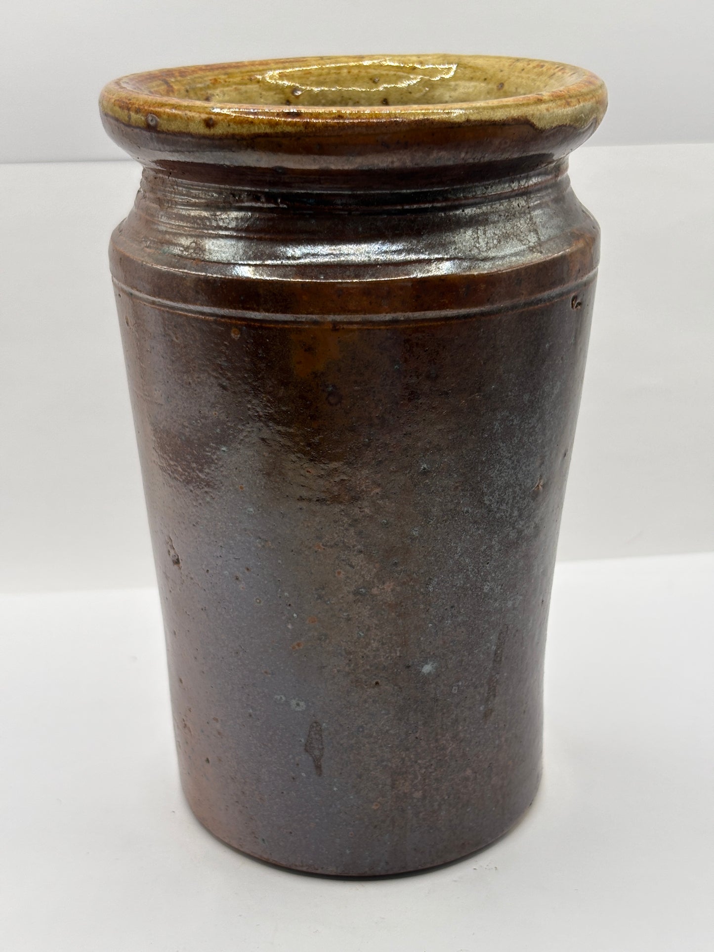 Old salt glaze pantry pot, storage jar 16cms
