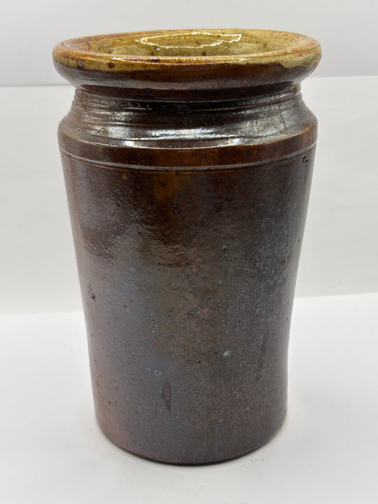 Old salt glaze pantry pot, storage jar 16cms
