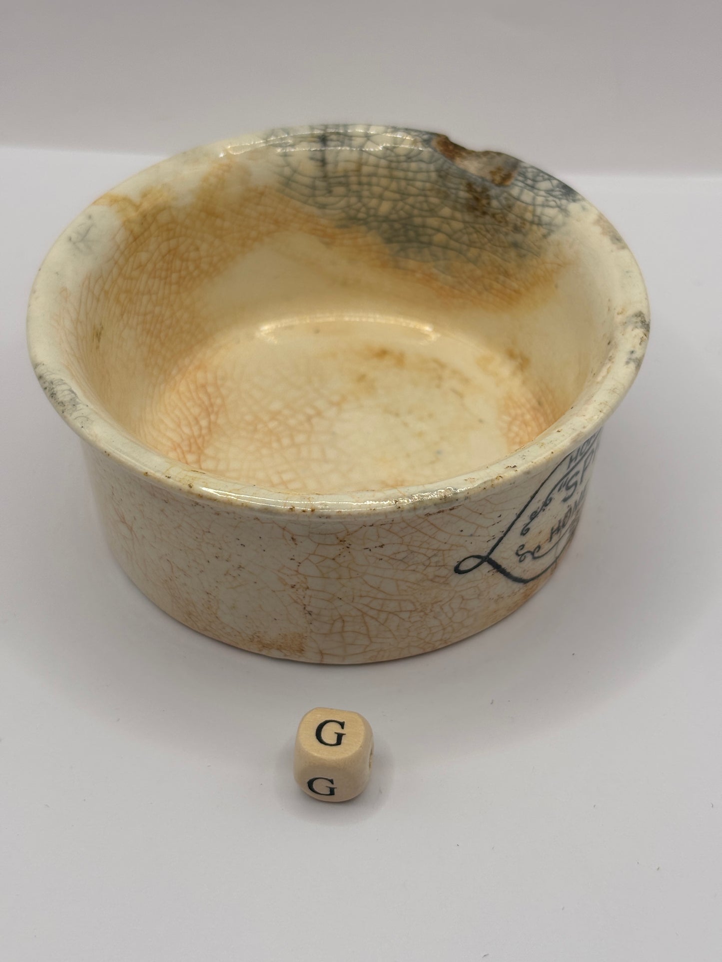 Old advertising meat paste pot, Springfield (G) damaged