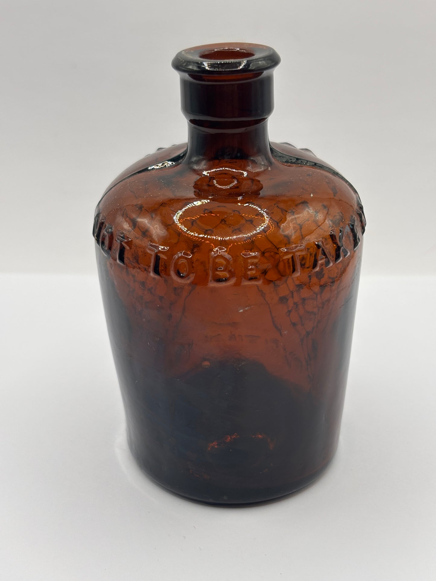 Old amber glass lysol bottle, Marshall’s, Not to be taken