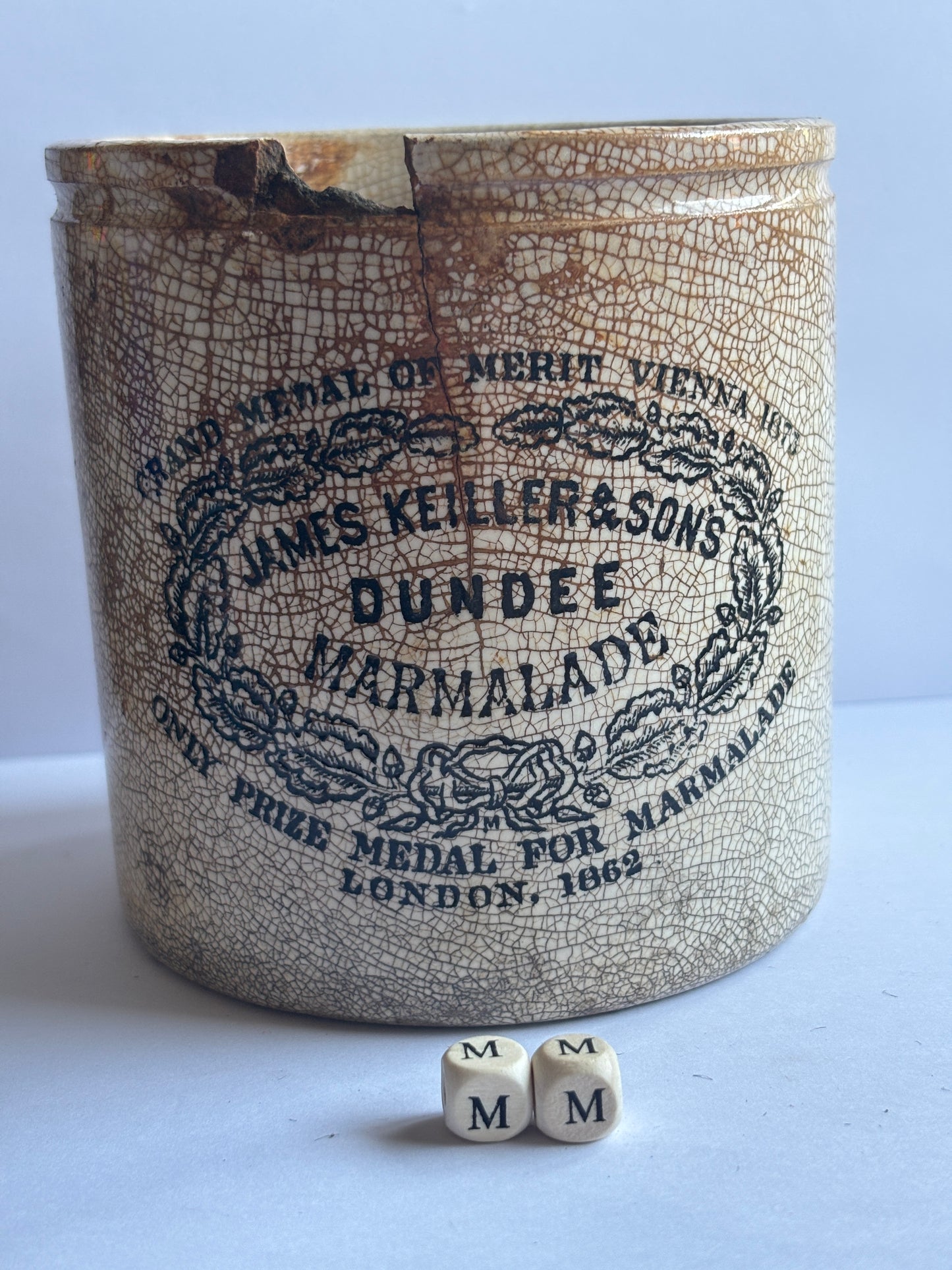 Old 2lb James Keiller dundee marmalade jar (MM) damaged