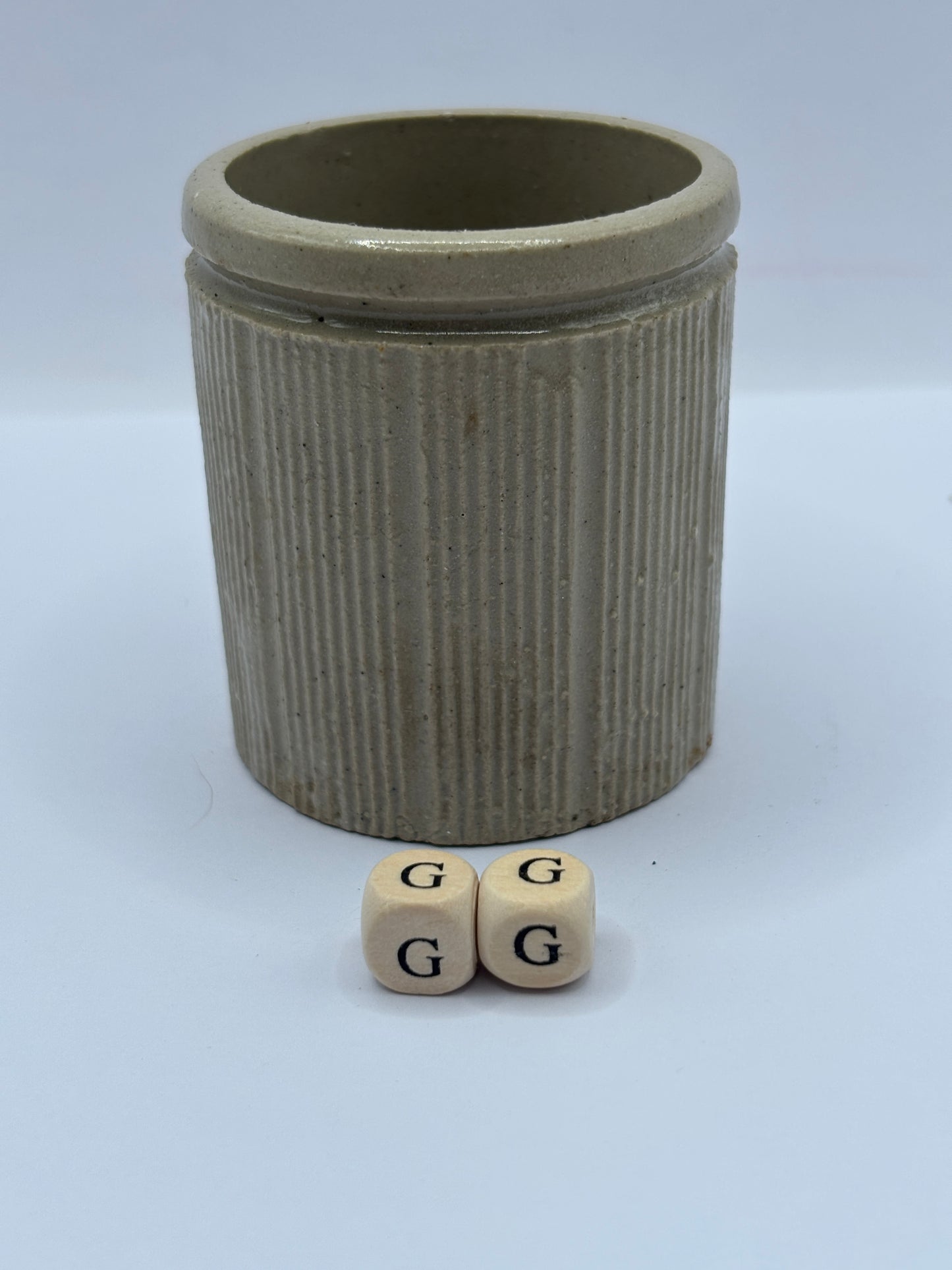 Old mini ribbed stoneware jam pot (GG)