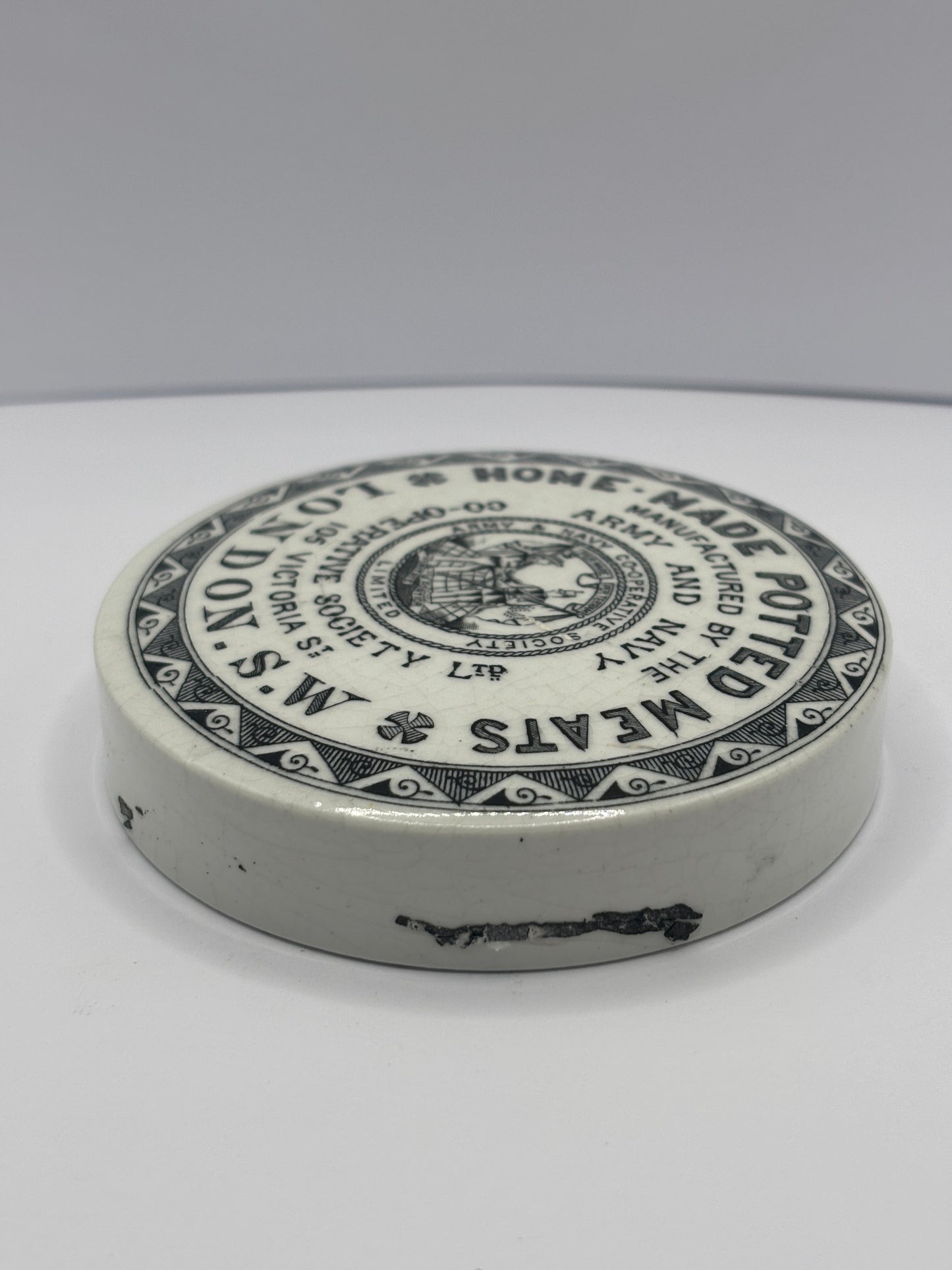 Old army & navy home made potted meats advertising pot lid