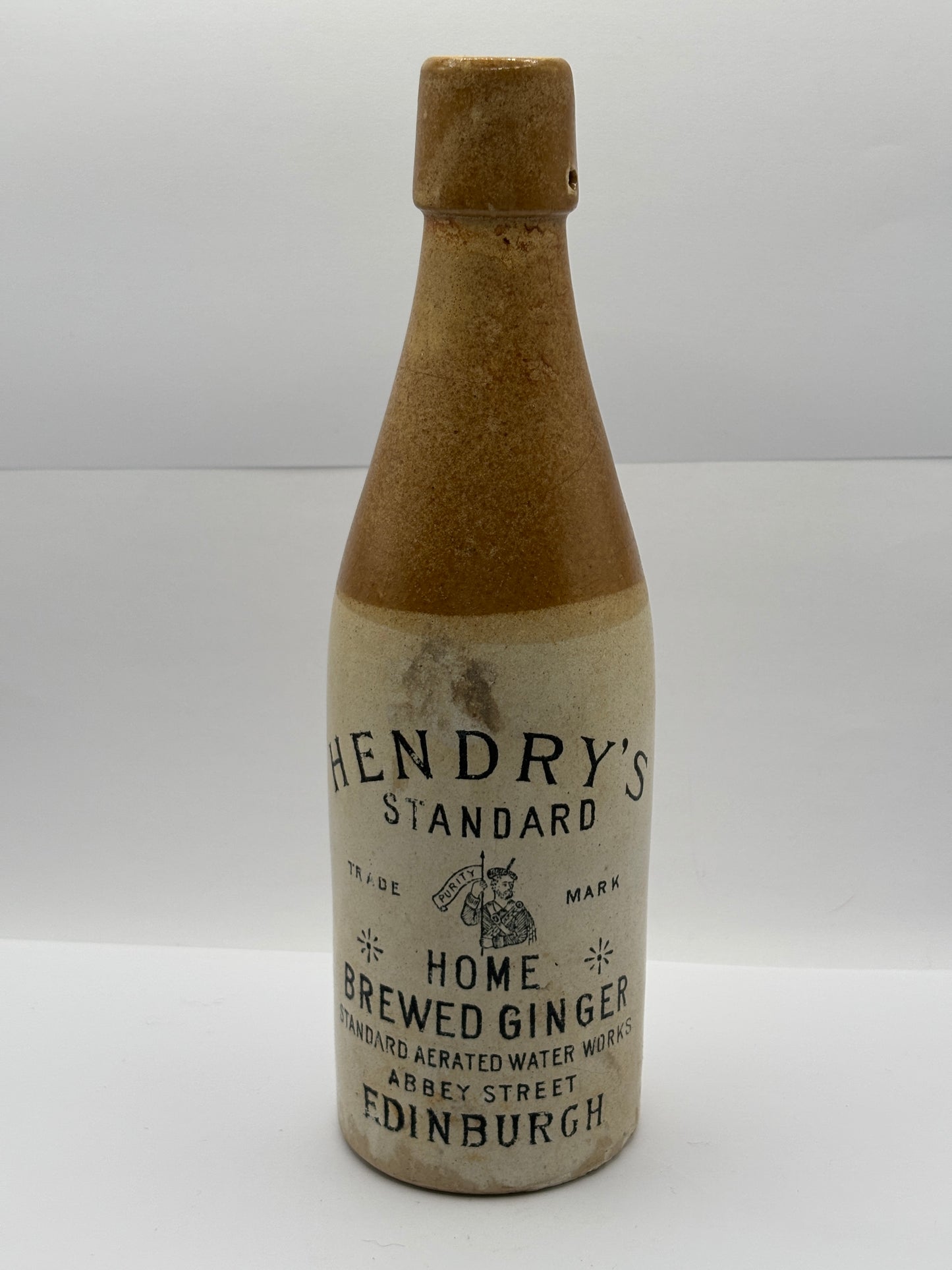 Old stoneware ginger beer bottle, Hendry’s standard home brewed ginger. Edinburgh