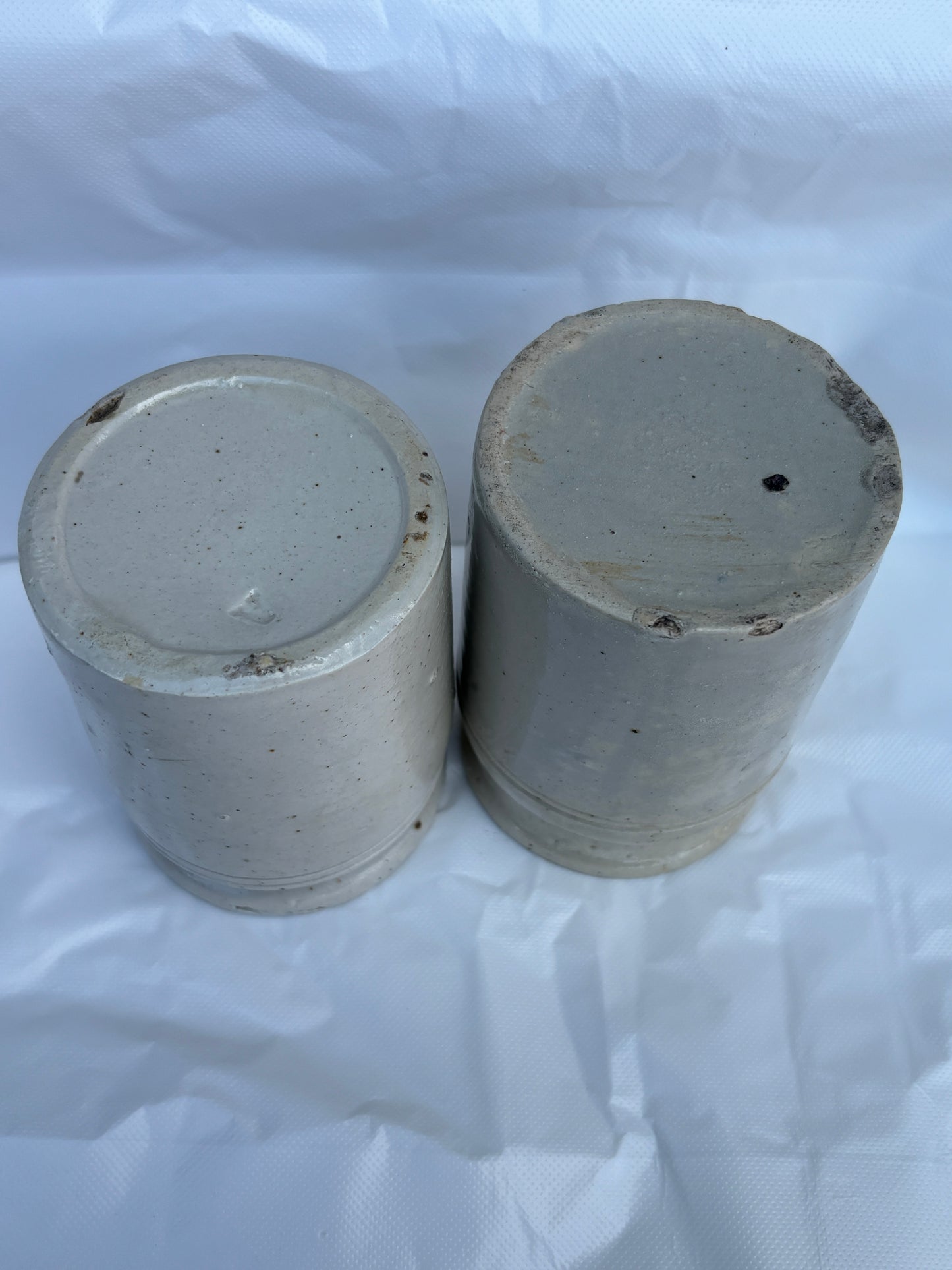 2 small rolled top stoneware marmalade pots & jars