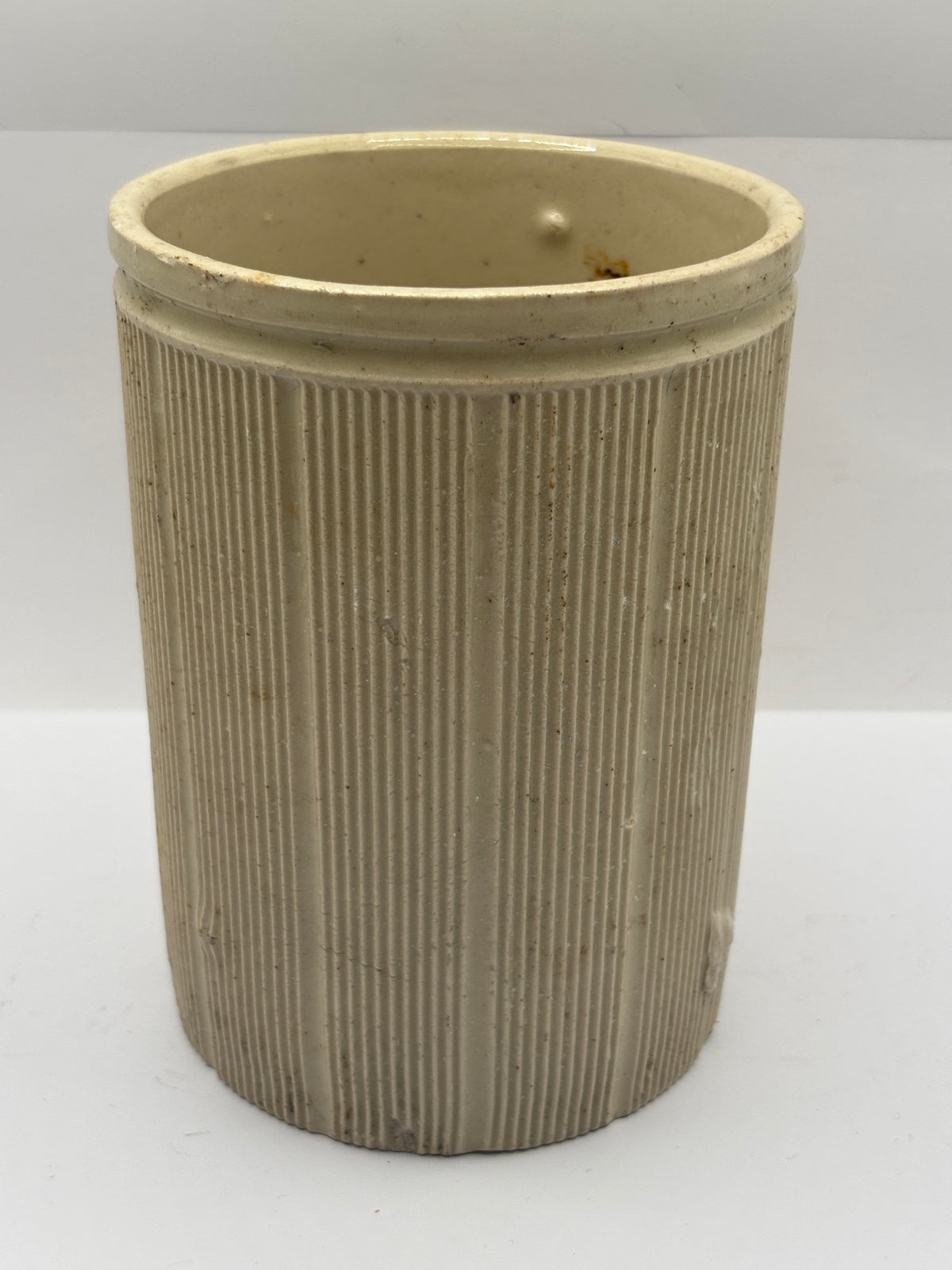 Old 2lb ribbed stoneware jam pot with added label